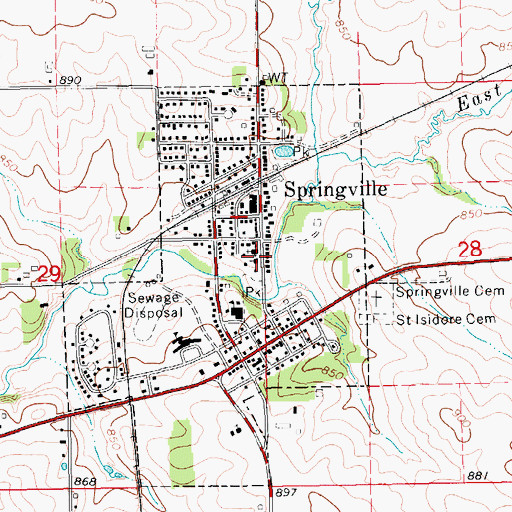 Topographic Map of Springville Presbyterian Church, IA
