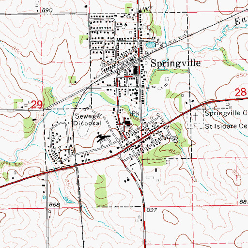 Topographic Map of Springville Middle / High School, IA