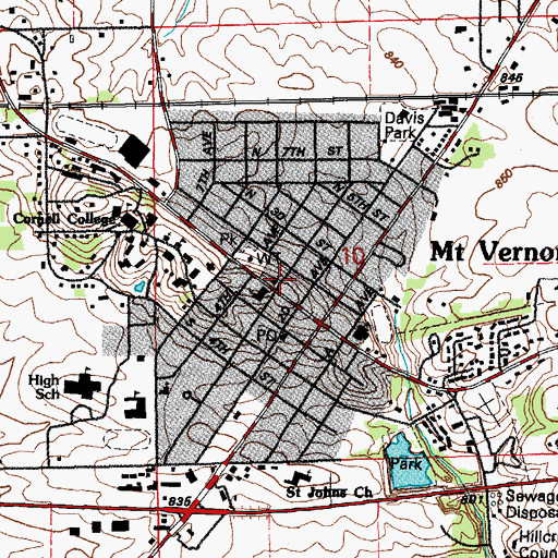 Topographic Map of Mount Vernon City Hall, IA
