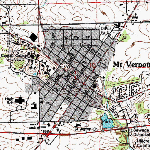 Topographic Map of Mount Vernon Fire Department, IA