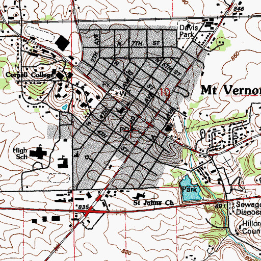 Topographic Map of Mount Vernon Post Office, IA