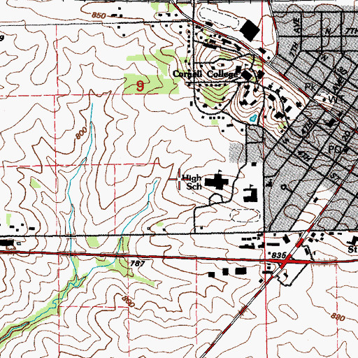 Topographic Map of Mount Vernon High School, IA