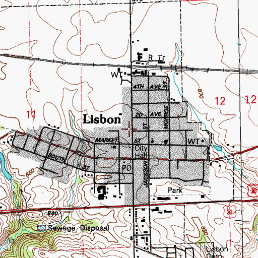 Topographic Map of Lisbon City Police Dept, IA