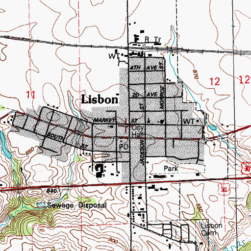 Topographic Map of Lisbon Fire and Rescue, IA