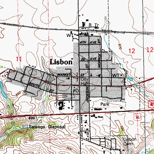 Topographic Map of Lisbon City Hall, IA