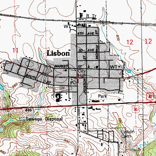 Topographic Map of Lisbon Library, IA