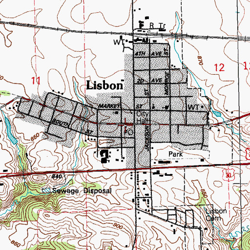 Topographic Map of Lisbon Post Office, IA