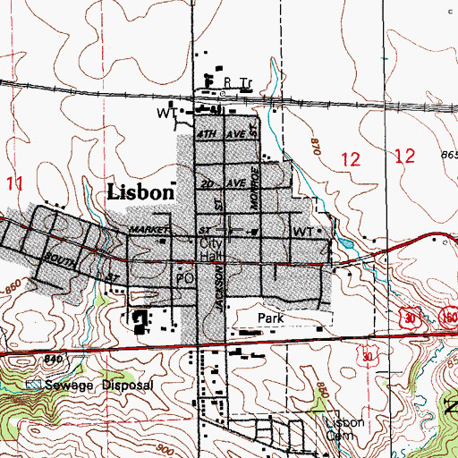 Topographic Map of Lisbon United Methodist Church, IA
