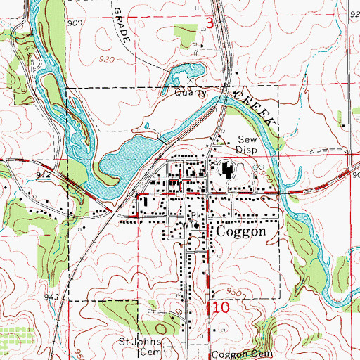 Topographic Map of Coggon Post Office, IA