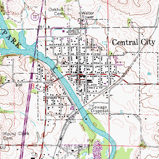 Topographic Map of Central City Post Office, IA