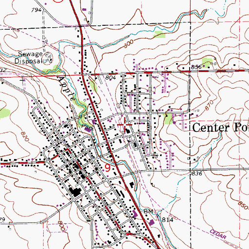 Topographic Map of Center Point (historical), IA
