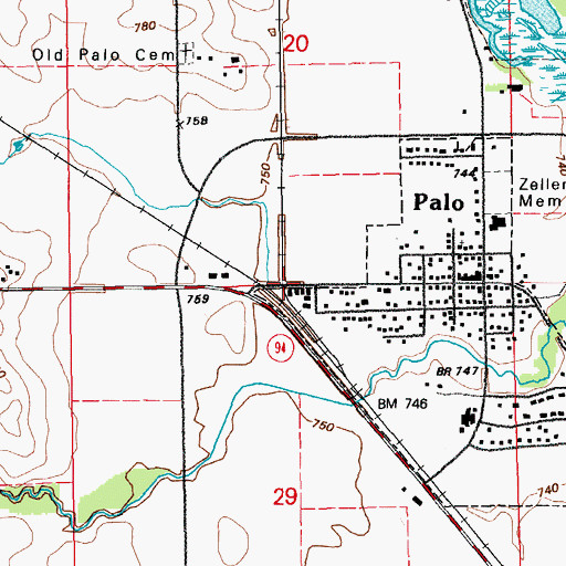 Topographic Map of Palo, IA