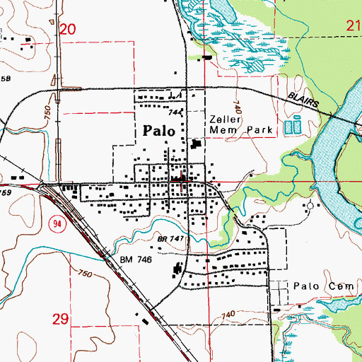 Topographic Map of Palo Post Office, IA