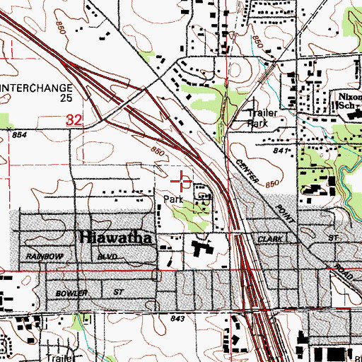 Topographic Map of Hiawatha Park, IA