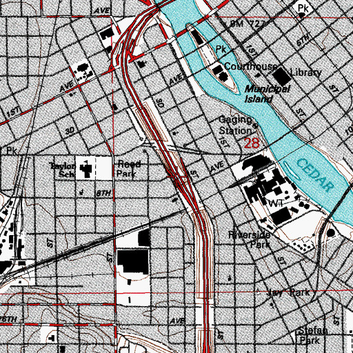 Topographic Map of Interchange 19A, IA