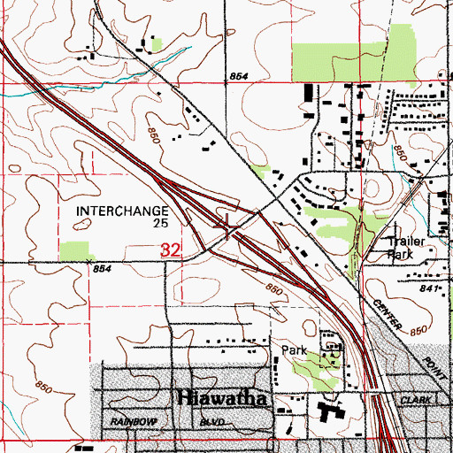 Topographic Map of Interchange 25, IA