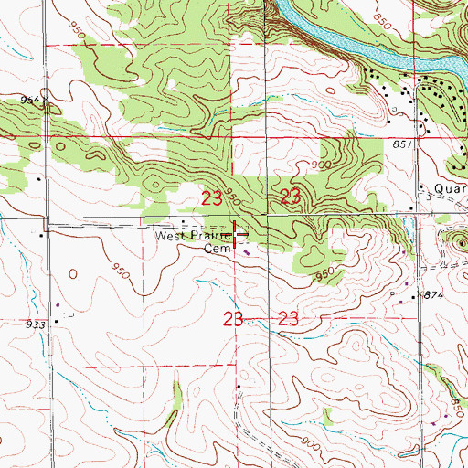 Topographic Map of West Prairie Cemetery, IA
