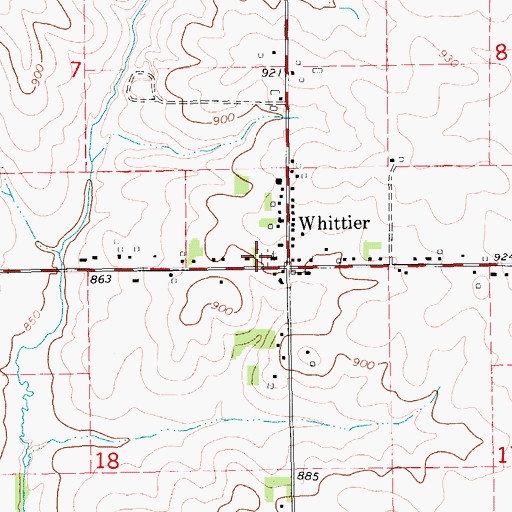 Topographic Map of Whittier Cemetery, IA