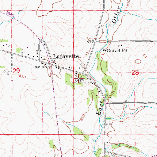 Topographic Map of Lafayette Cemetery, IA