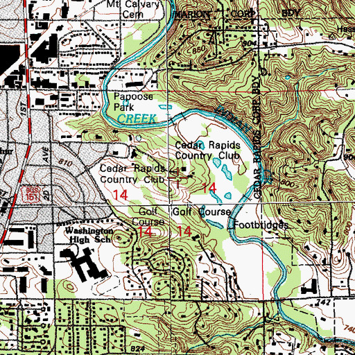 Topographic Map of Cedar Rapids Country Club, IA