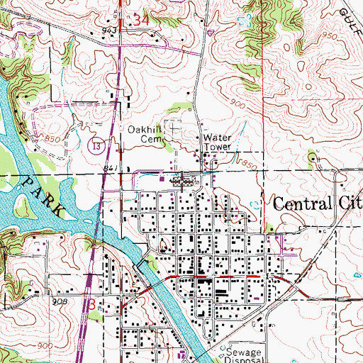 Topographic Map of Central City Elementary School, IA
