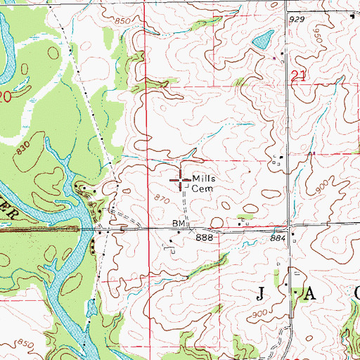Topographic Map of Mills Cemetery, IA