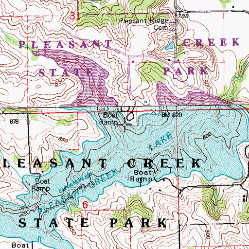 Topographic Map of Pleasant Creek State Park, IA