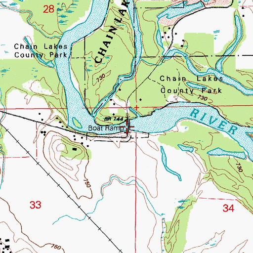 Topographic Map of Chain Lakes Bridge, IA