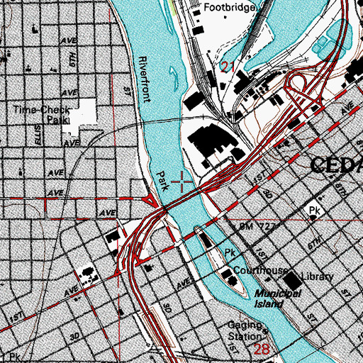 Topographic Map of First Avenue Bridge, IA