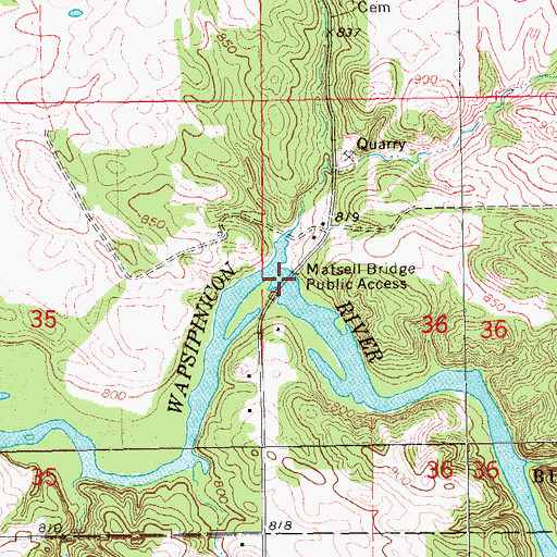 Topographic Map of Matsell Bridge, IA