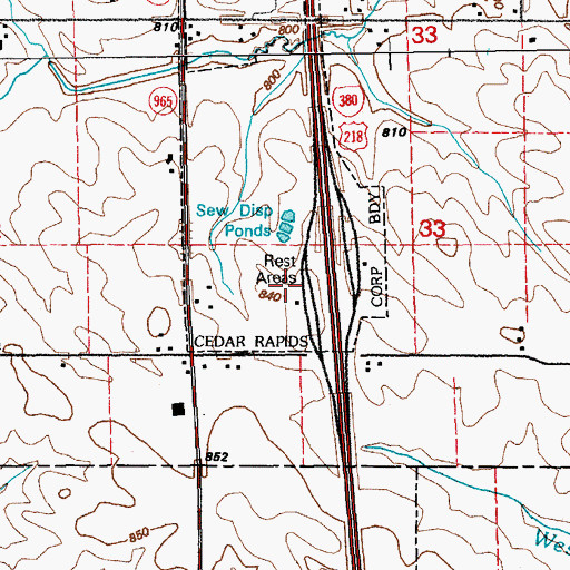 Topographic Map of Cedar Rapids South Bound Rest Area, IA