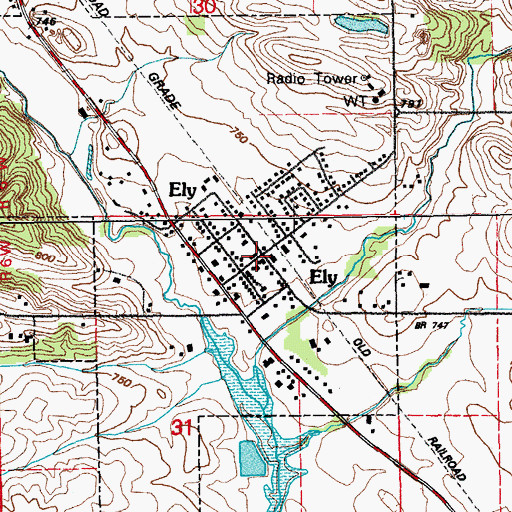Topographic Map of Ely Town Bell Historical Marker, IA
