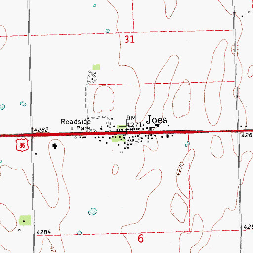 Topographic Map of Joes, CO