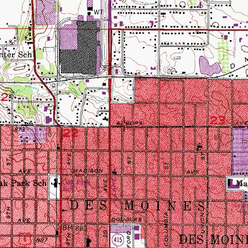 Topographic Map of Aurora Avenue Bible Church, IA