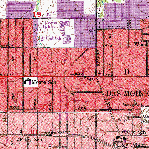 Topographic Map of Douglas Avenue Presbyterian Church, IA
