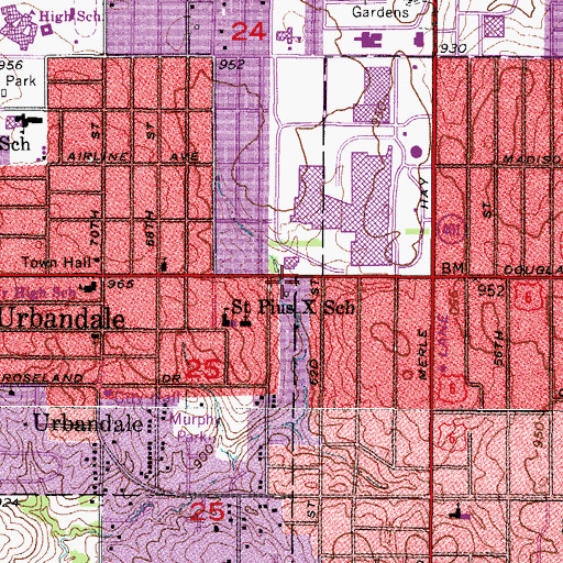 Topographic Map of Presbytery of Des Moines, IA