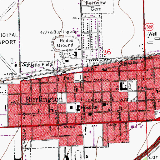 Topographic Map of Burlington, CO
