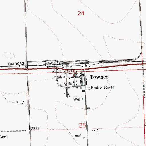 Topographic Map of Towner, CO