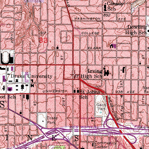 Topographic Map of Des Moines Vietnamese Buddhist Church, IA