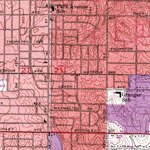 Topographic Map of Jehovah's Witnesses Southern Hills Congregation, IA