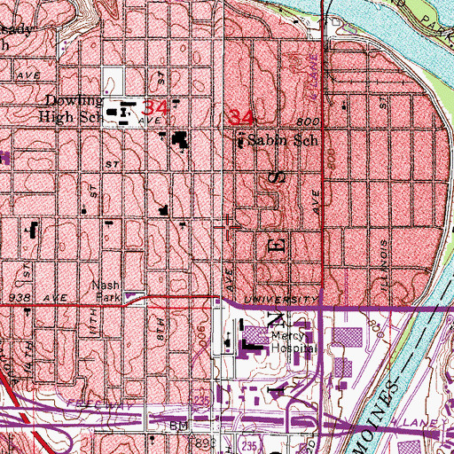 Topographic Map of Mission Temple, IA