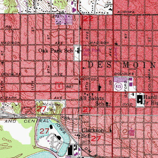 Topographic Map of Highland Park Church of the Nazarene, IA