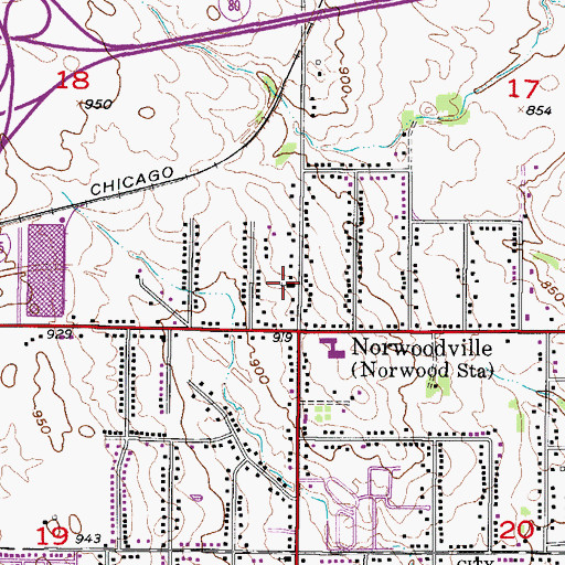 Topographic Map of Norwoodville Baptist Church, IA