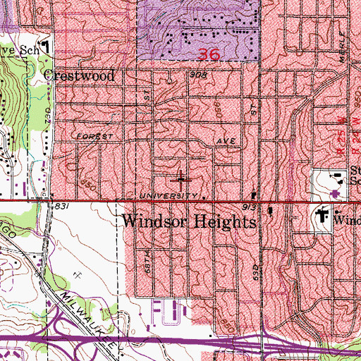 Topographic Map of Windsor Heights Lutheran Church, IA