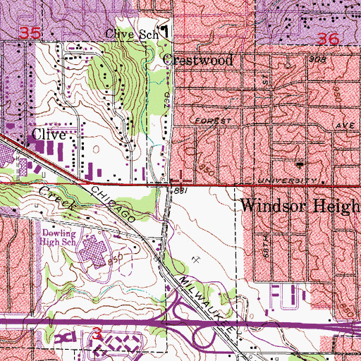 Topographic Map of Crestwood Baptist Church, IA