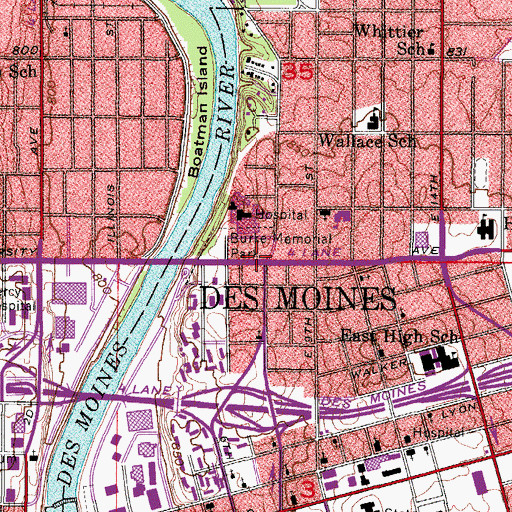 Topographic Map of Las Americas United Methodist Church, IA