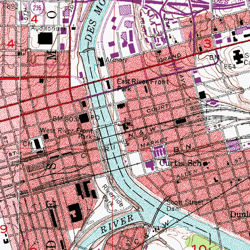 Topographic Map of Des Moines Police Department, IA
