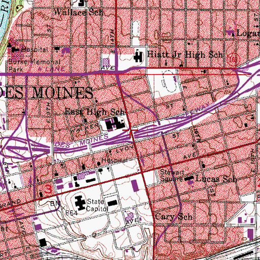 Topographic Map of Des Moines Botanical Garden, IA