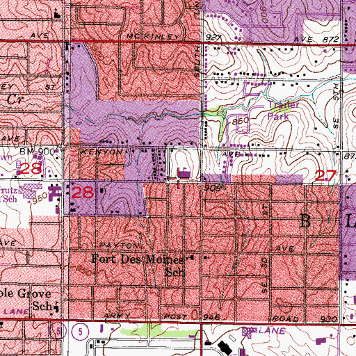 Topographic Map of Des Moines South Side Library, IA