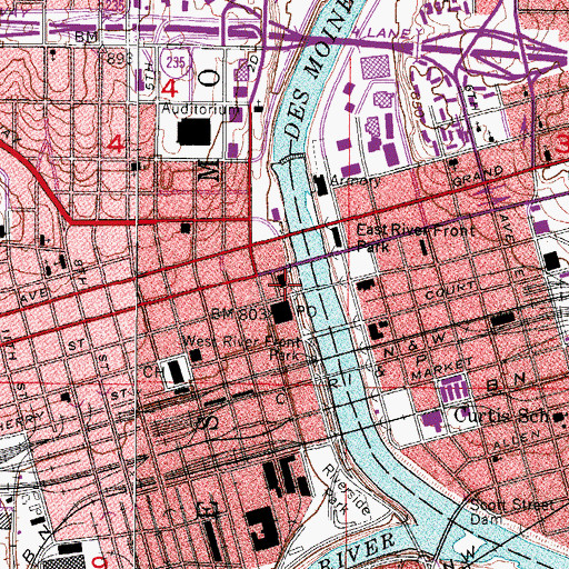 Topographic Map of Des Moines Public Library, IA